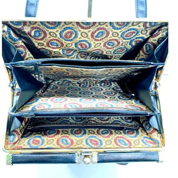 Vintage Julius Resnick Black Frame Bag Gold Hardware Mid-Century Purse - Picture 4 of 8